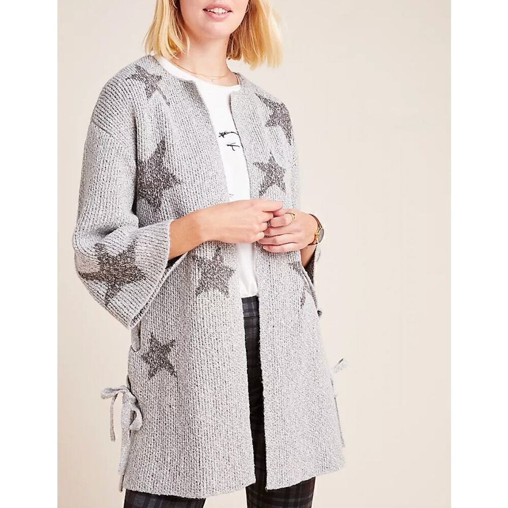 NWT Cupcakes and‎ Cashmere Etoile Star Open Front Side-Tie Cardigan in Grey, XS